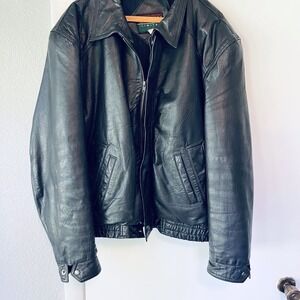 Vintage Leather Jacket Men's Large Oakton Limited Black Leather Bomber Pilot